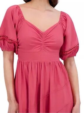 Siena Studio Rose-Pink Puff Sleeve Midi Dress